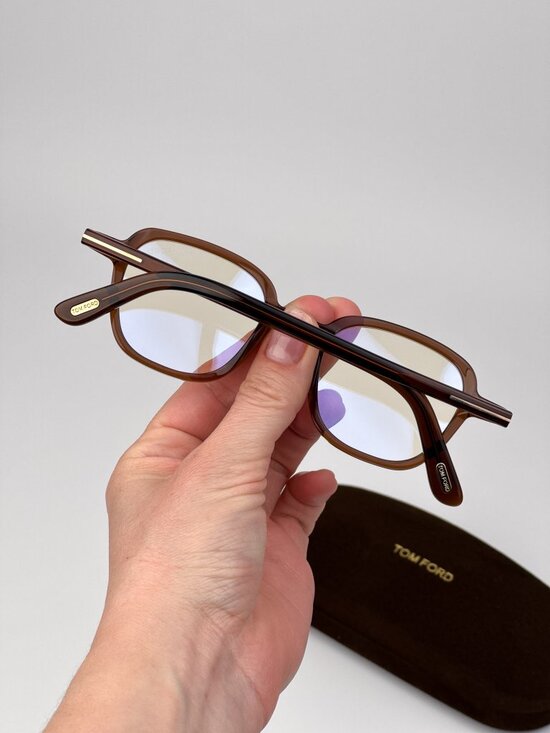 Tom Ford FT5837-B 048 Eyeglasses – Transparent Brown Rounded Square Blue Block main image 6